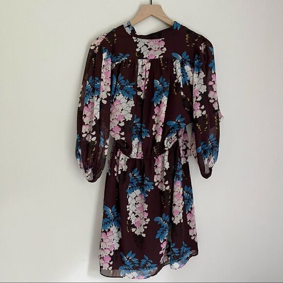 Ann Taylor Women’s Floral Tie Neck Shirt Dress Brown Pink Size‎ Small Petite - Picture 6 of 11